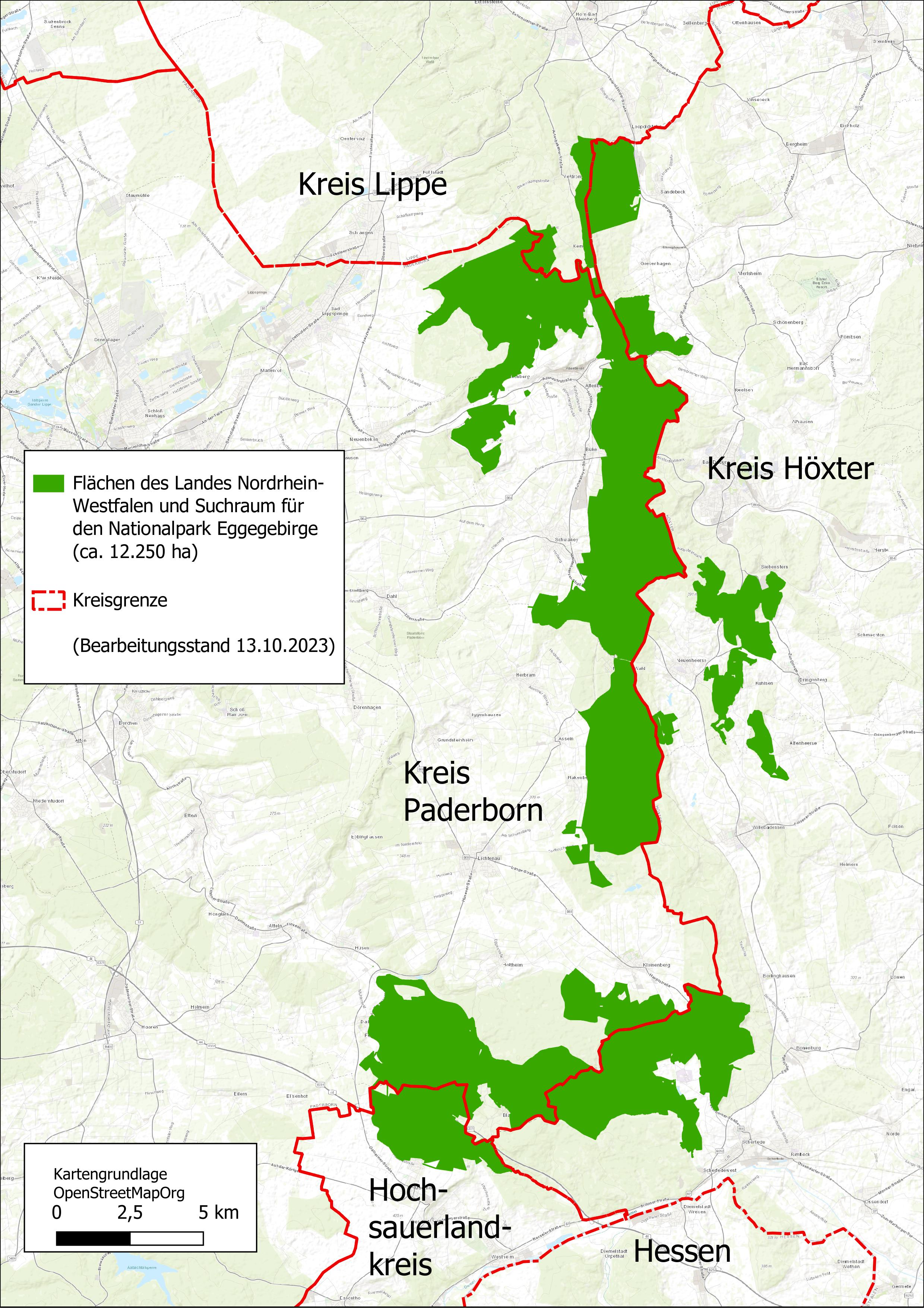 Übersichtskarte der potenziellen Nationalparkkulisse auf Landesflächen